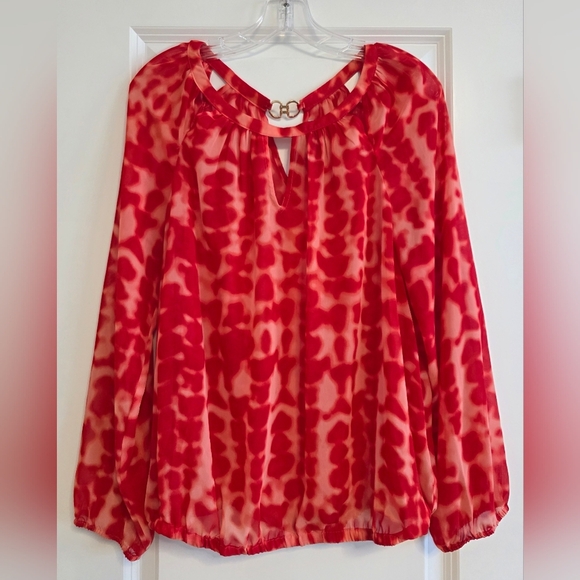 Jennifer Lopez Red Tie Dye Sheer Blouse size Large - Picture 1 of 5